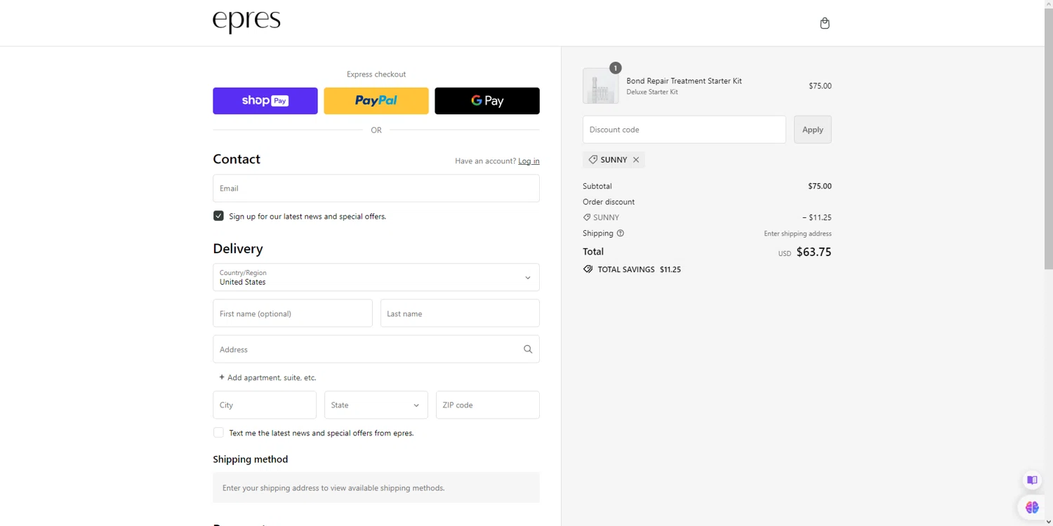 where to use Epres promo code box