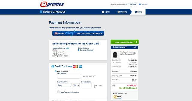 ePromos checkout page showing ePromos discount code box | Screenshot taken by SimplyCodes community member on Oct 12, 2020