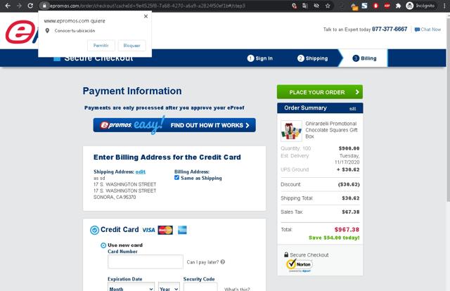 ePromos checkout page showing ePromos discount code box | Screenshot taken by SimplyCodes community member on Nov 4, 2020
