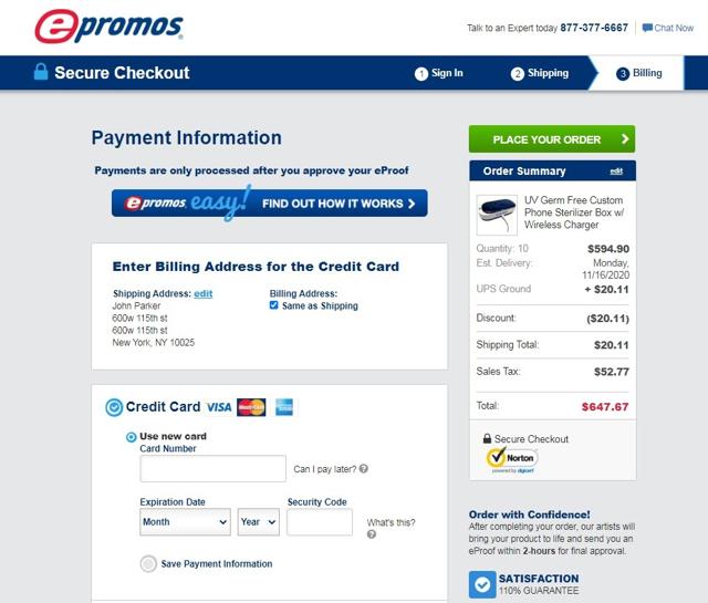 ePromos checkout page showing ePromos discount code box | Screenshot taken by SimplyCodes community member on Nov 6, 2020