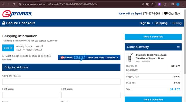 ePromos checkout page showing ePromos discount code box | Screenshot taken by SimplyCodes community member on Oct 14, 2024