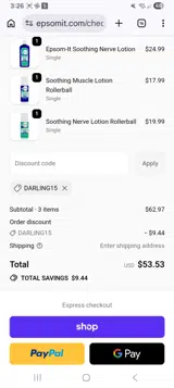 Darling15 coupon verification screenshot