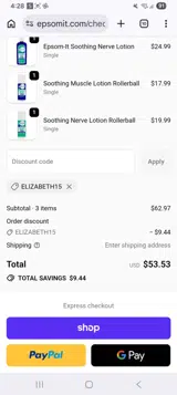 Elizabeth15 coupon verification screenshot