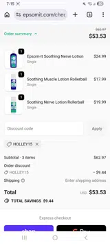 HOLLEY15 coupon verification screenshot