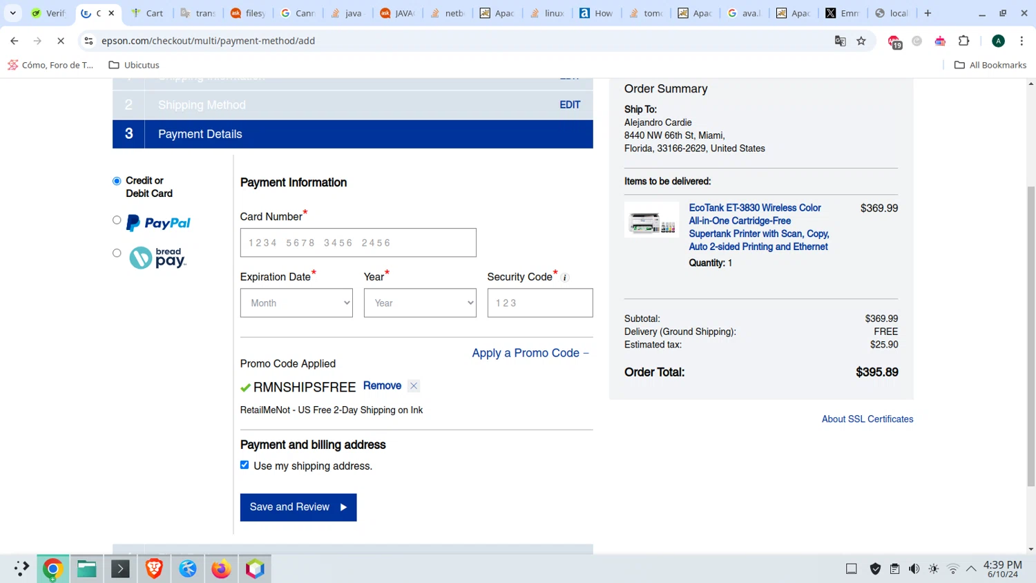 Epson checkout page showing Epson coupon code box | Screenshot taken by SimplyCodes community member on Oct 6, 2024