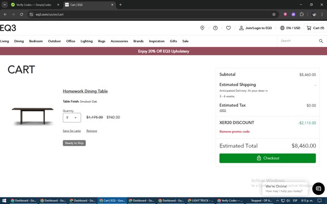 EQ3 checkout page showing EQ3 promo code box | Screenshot taken by SimplyCodes community member on Jun 28, 2025