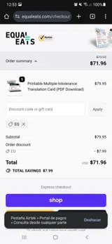 EQ coupon verification screenshot