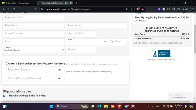 Equestrian Collections checkout page showing Equestrian Collections promo code box | Screenshot taken by SimplyCodes community member on Jul 2, 2024