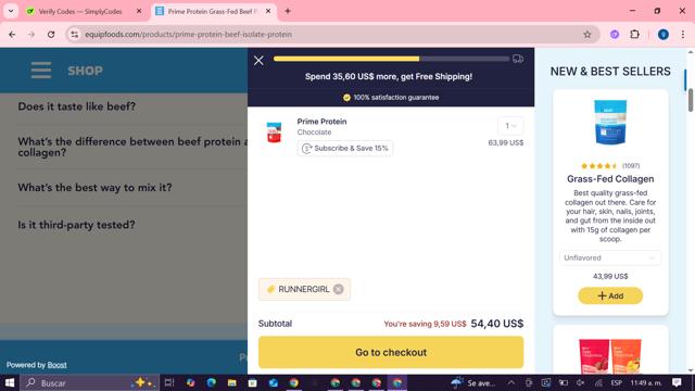 Equip Foods checkout page showing Equip Foods discount code box | Screenshot taken by SimplyCodes community member on Sep 15, 2025