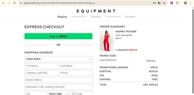 Equipment checkout page showing Equipment promo code box | Screenshot taken by SimplyCodes community member on Mar 13, 2025