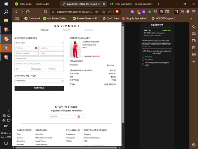 Equipment checkout page showing Equipment promo code box | Screenshot taken by SimplyCodes community member on Jul 22, 2025