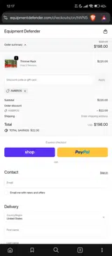 Equipment Defender coupon verification screenshot