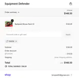 Equipment Defender coupon verification screenshot