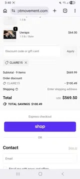 Claire15 coupon verification screenshot