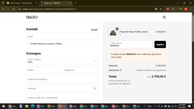 Eraldo checkout page showing Eraldo promo code box | Screenshot taken by SimplyCodes community member on Sep 15, 2025
