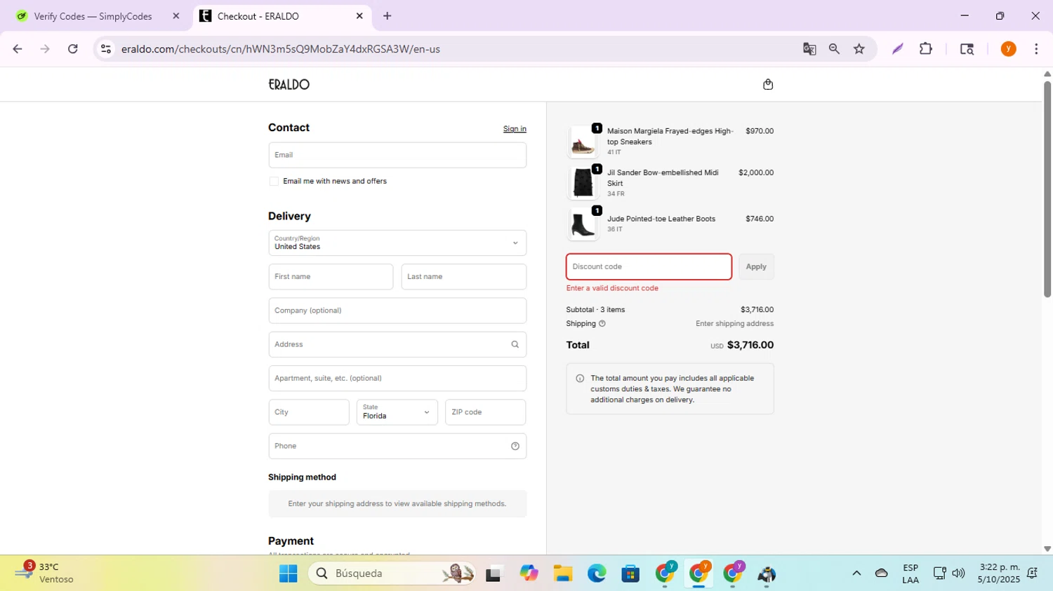 Eraldo promo code screenshot showing code FLASH20 applied at Eraldo checkout page. Uploaded by SimplyCodes community member ycg487 on Oct 5, 2025