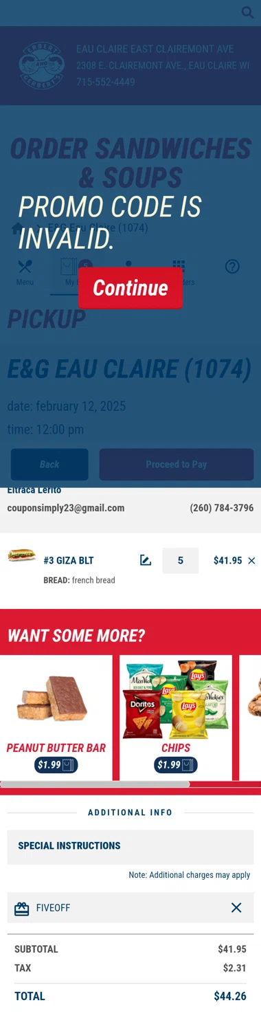 Erbert & Gerbert's promo code screenshot showing code FIVEOFF applied at Erbert & Gerbert's checkout page. Uploaded by SimplyCodes community member TomaTuYukota on Feb 11, 2025