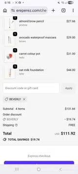 BEVERLY coupon verification screenshot