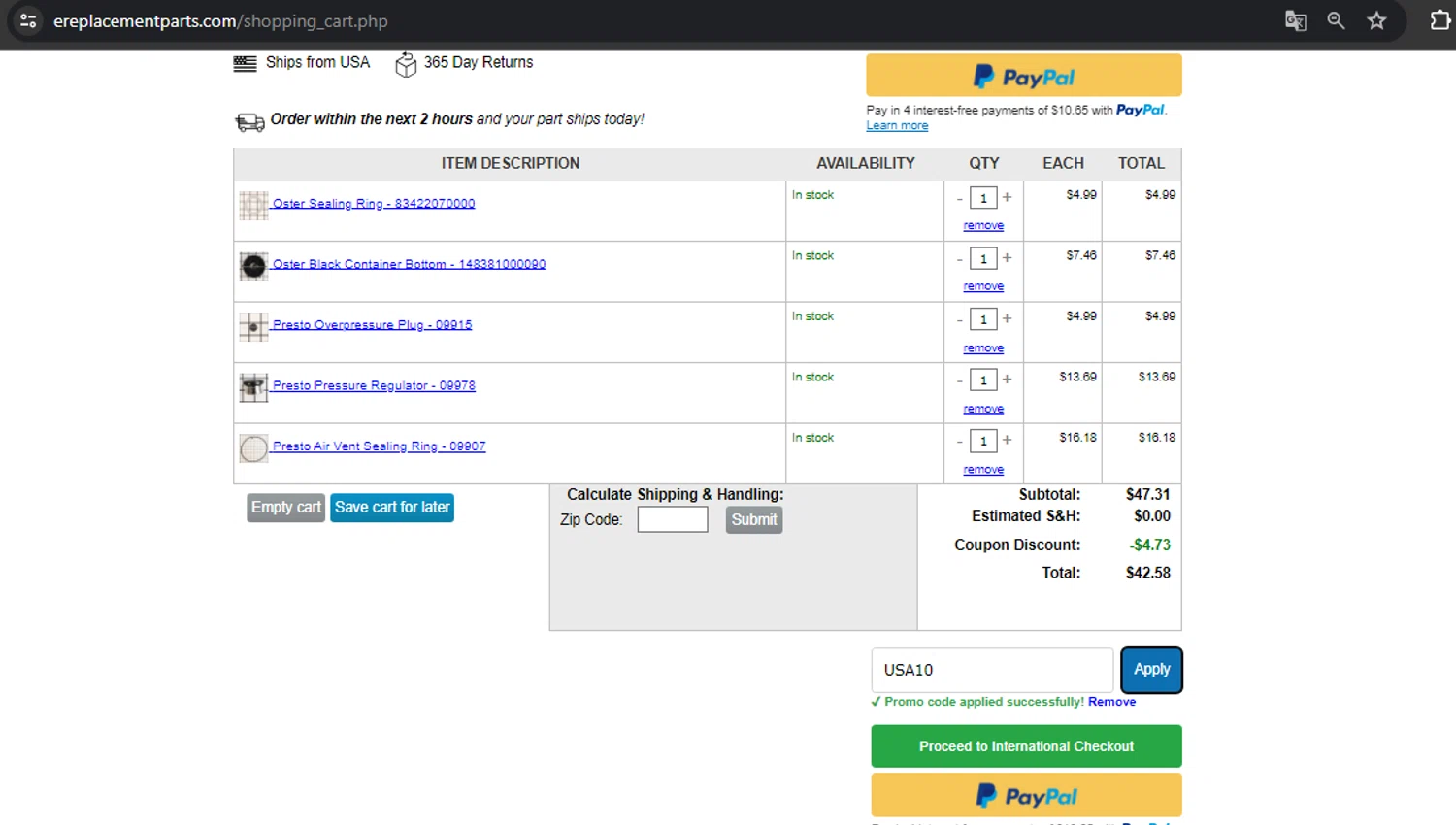 where to use eReplacementParts promo code box