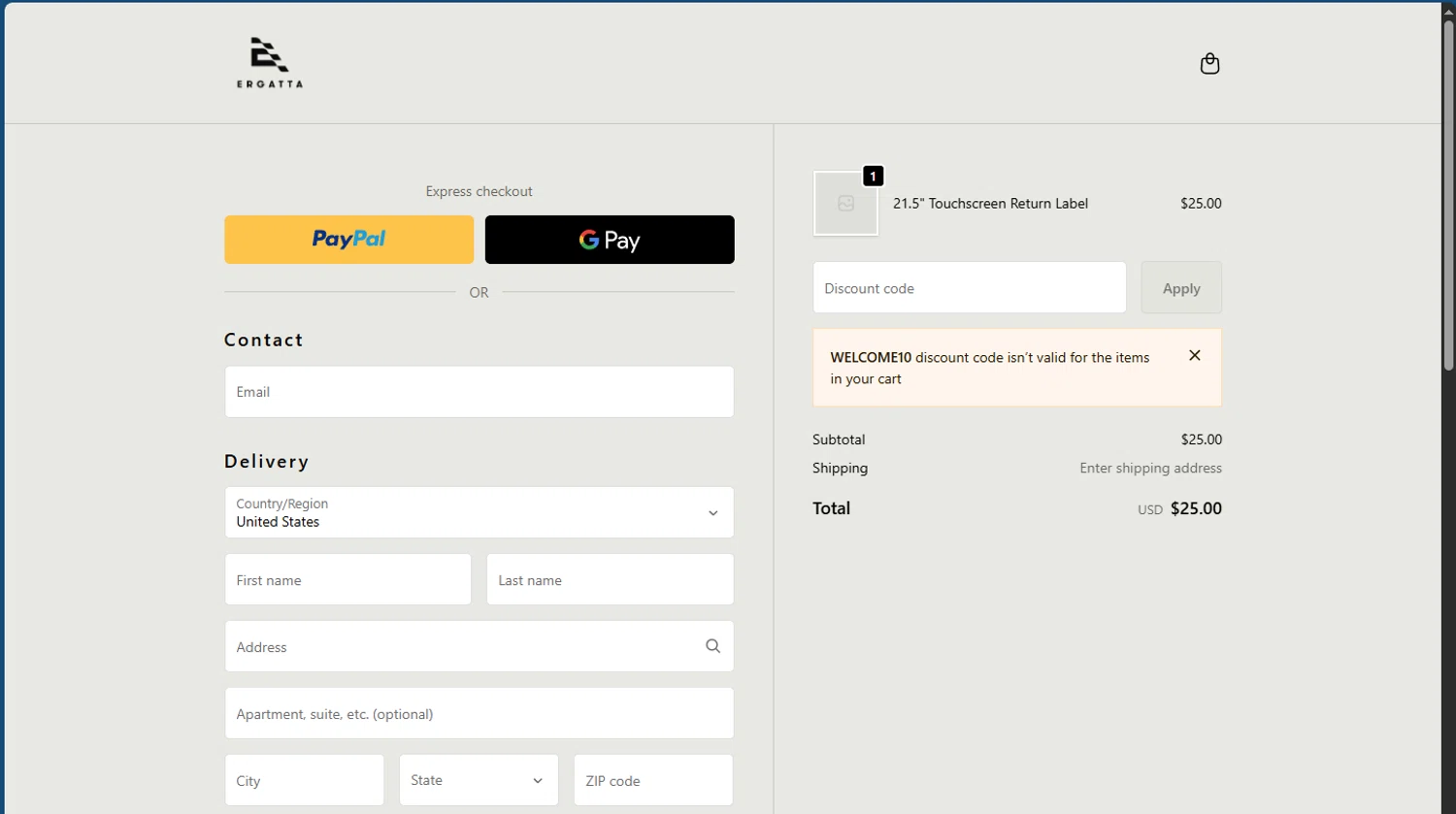 Ergatta checkout page showing Ergatta promo code box | Screenshot taken by SimplyCodes community member on Jan 23, 2026