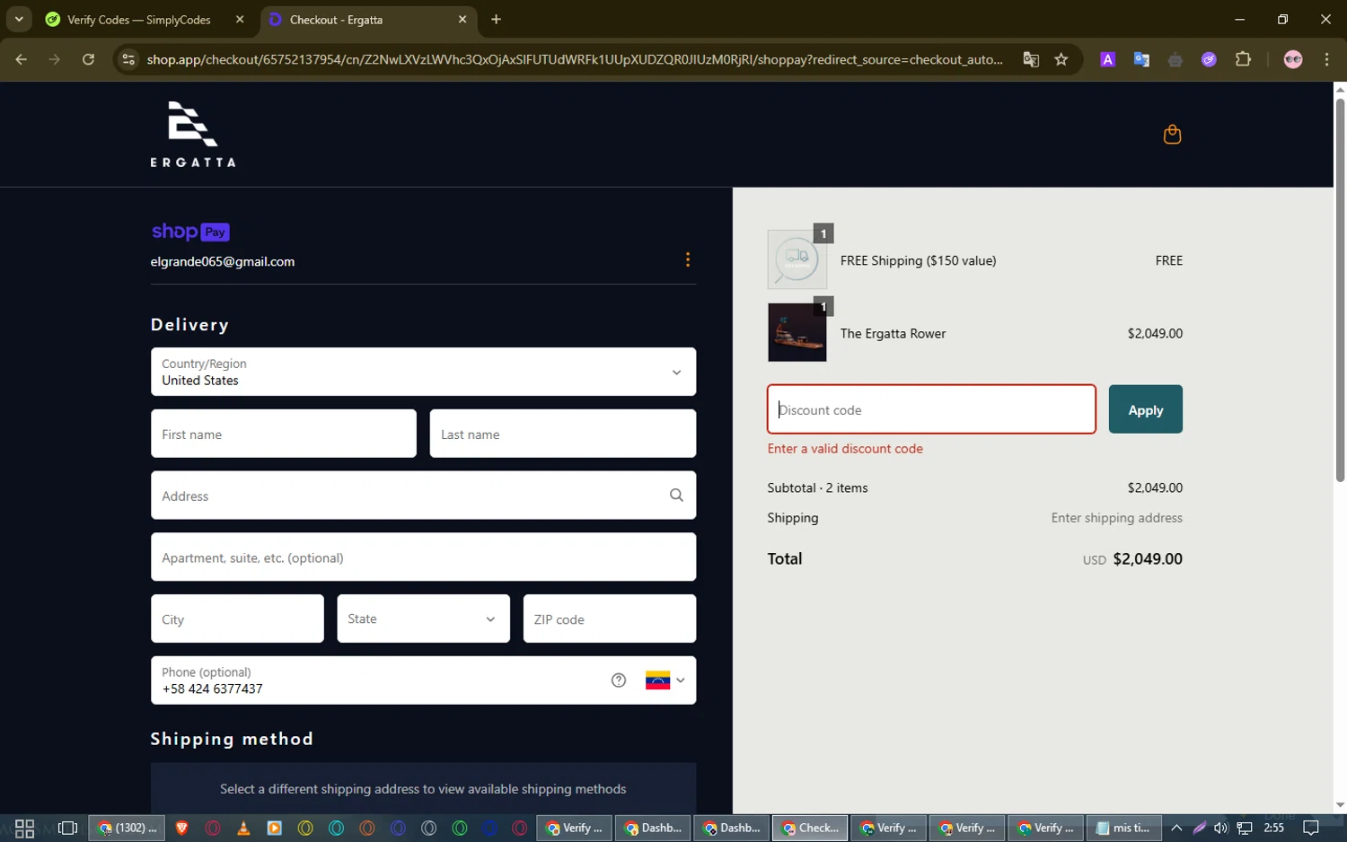Ergatta promo code screenshot showing code spring100 applied at Ergatta checkout page. Uploaded by SimplyCodes community member SmartElite7457 on Apr 2, 2025