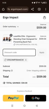 Ergoimpsnake30 coupon verification screenshot