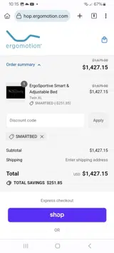 SMARTBED coupon verification screenshot
