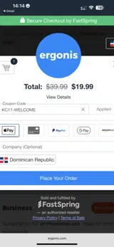 KC11-WELCOME coupon verification screenshot