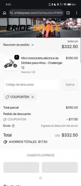 Eride Space coupon verification screenshot
