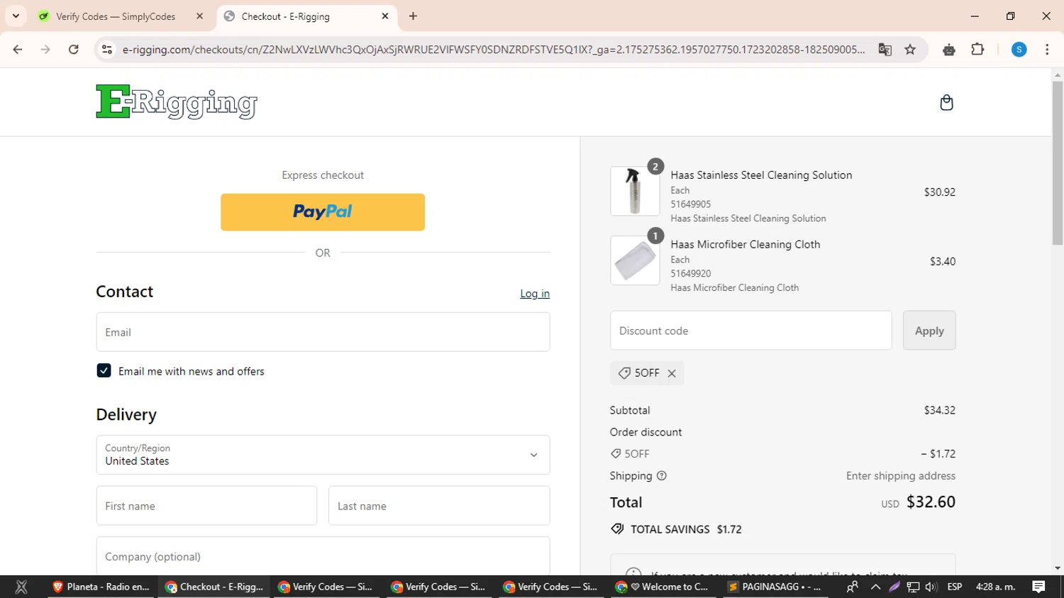 E-Rigging checkout page showing E-Rigging promo code box | Screenshot taken by SimplyCodes community member on Aug 9, 2024