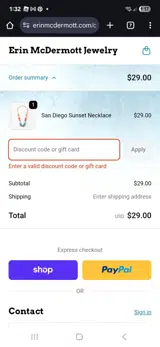 Erin McDermott Jewelry coupon verification screenshot