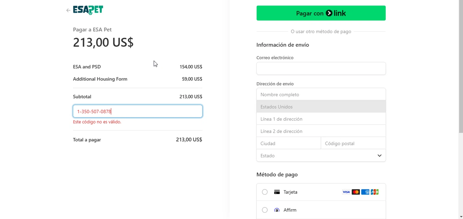 ESA Pet coupon code screenshot showing code 1ESA20 applied at ESA Pet checkout page. Uploaded by SimplyCodes community member RoyalVirtuoso7438 on Apr 5, 2025