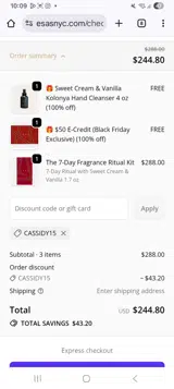 CASSIDY15 coupon verification screenshot