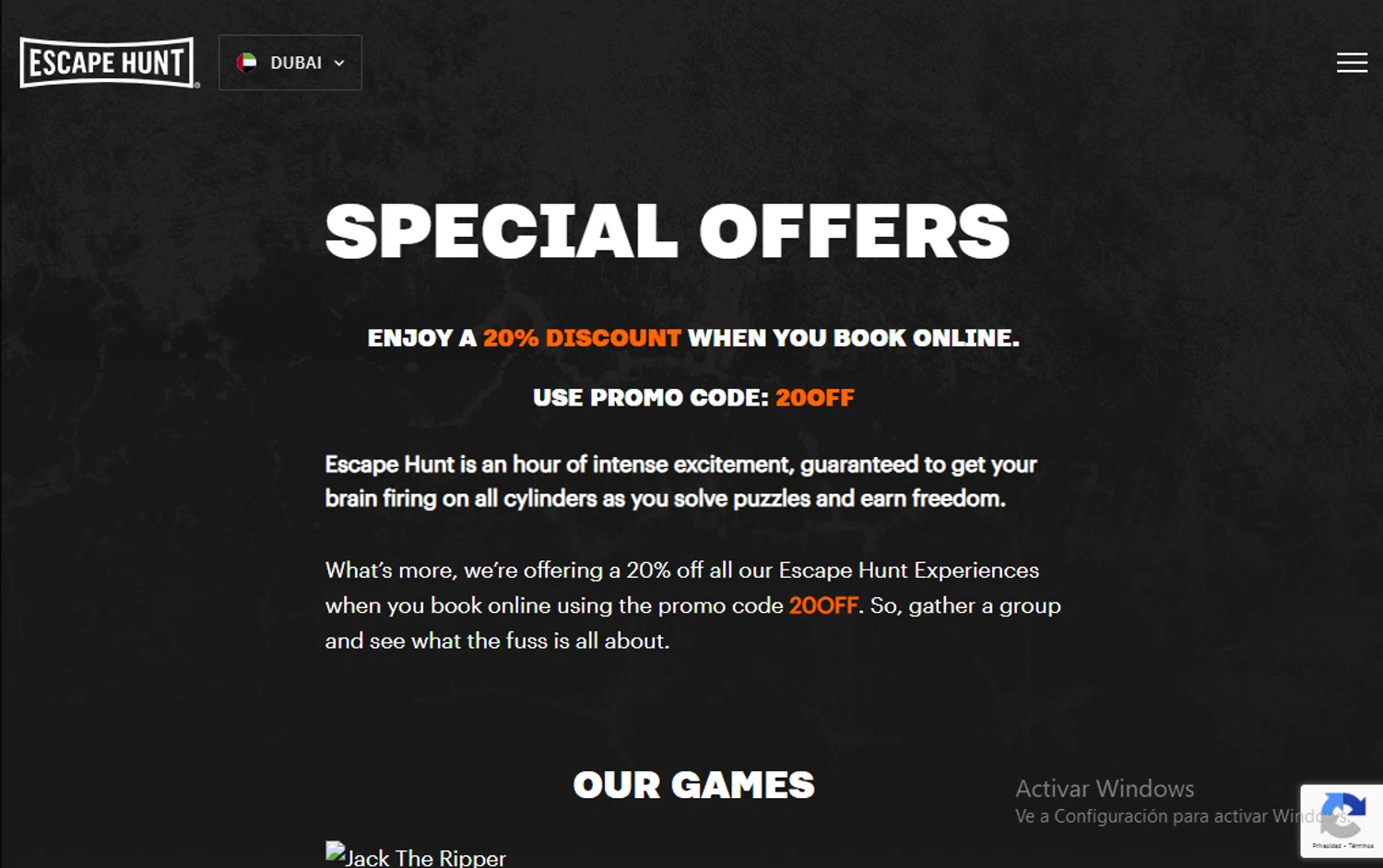 Escape Hunt discount code screenshot showing code 20OFF applied at Escape Hunt checkout page. Uploaded by SimplyCodes community member Lestara_23 on Apr 26, 2025