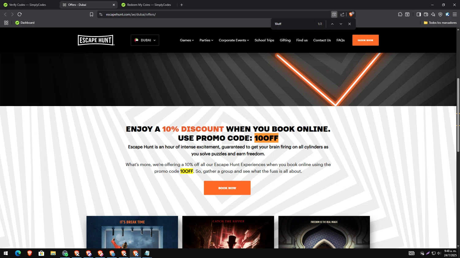 Escape Hunt checkout page showing Escape Hunt discount code box | Screenshot taken by SimplyCodes community member on Jul 24, 2025