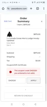 Escape Outdoors coupon verification screenshot