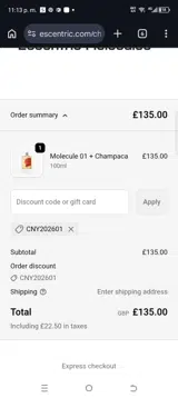 Escentric Molecules US coupon verification screenshot