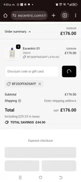 Escentric Molecules US coupon verification screenshot