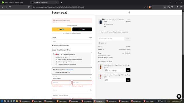 Escentual checkout page showing Escentual promo code box | Screenshot taken by SimplyCodes community member on Sep 12, 2025