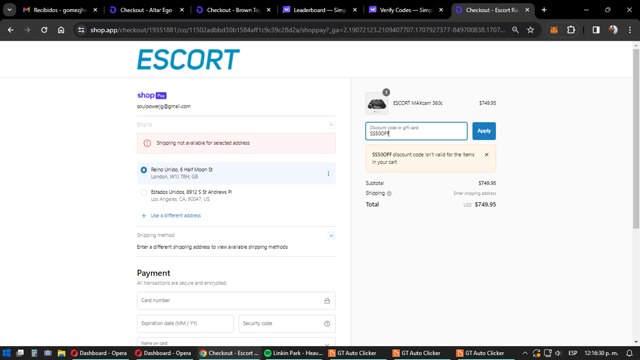 Escort Radar checkout page showing Escort Radar discount code box | Screenshot taken by SimplyCodes community member on Feb 14, 2024