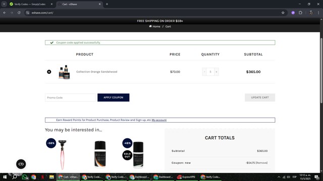 eShave checkout page showing eShave promo code box | Screenshot taken by SimplyCodes community member on May 15, 2025
