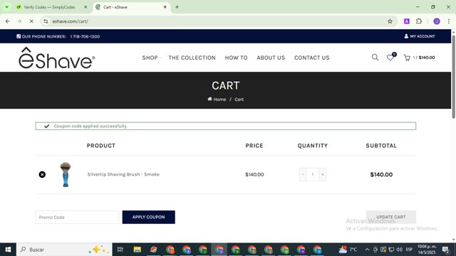 eShave checkout page showing eShave promo code box | Screenshot taken by SimplyCodes community member on May 15, 2025