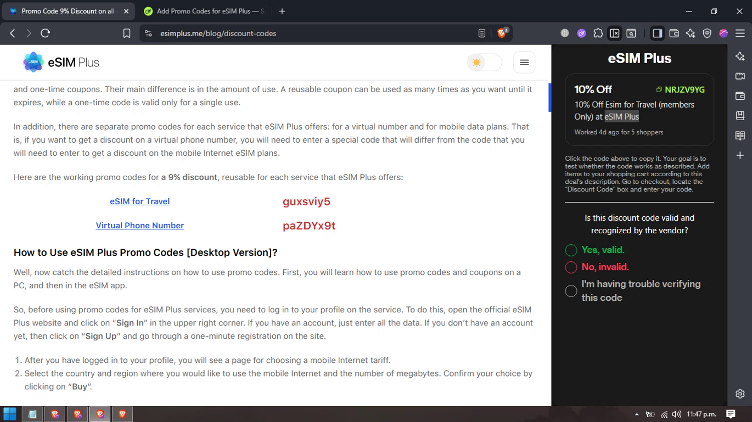eSIM Plus promo code screenshot showing code paZDYx9t applied at eSIM Plus checkout page. Uploaded by SimplyCodes community member MightyPro980 on Oct 15, 2025