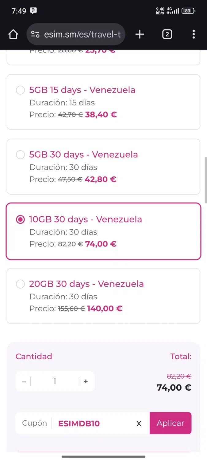 eSIM.sm promo code screenshot showing code ESIMDB10 applied at eSIM.sm checkout page. Uploaded by SimplyCodes community member Shadowking on Sep 23, 2025