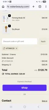 ATOMIC20 coupon verification screenshot