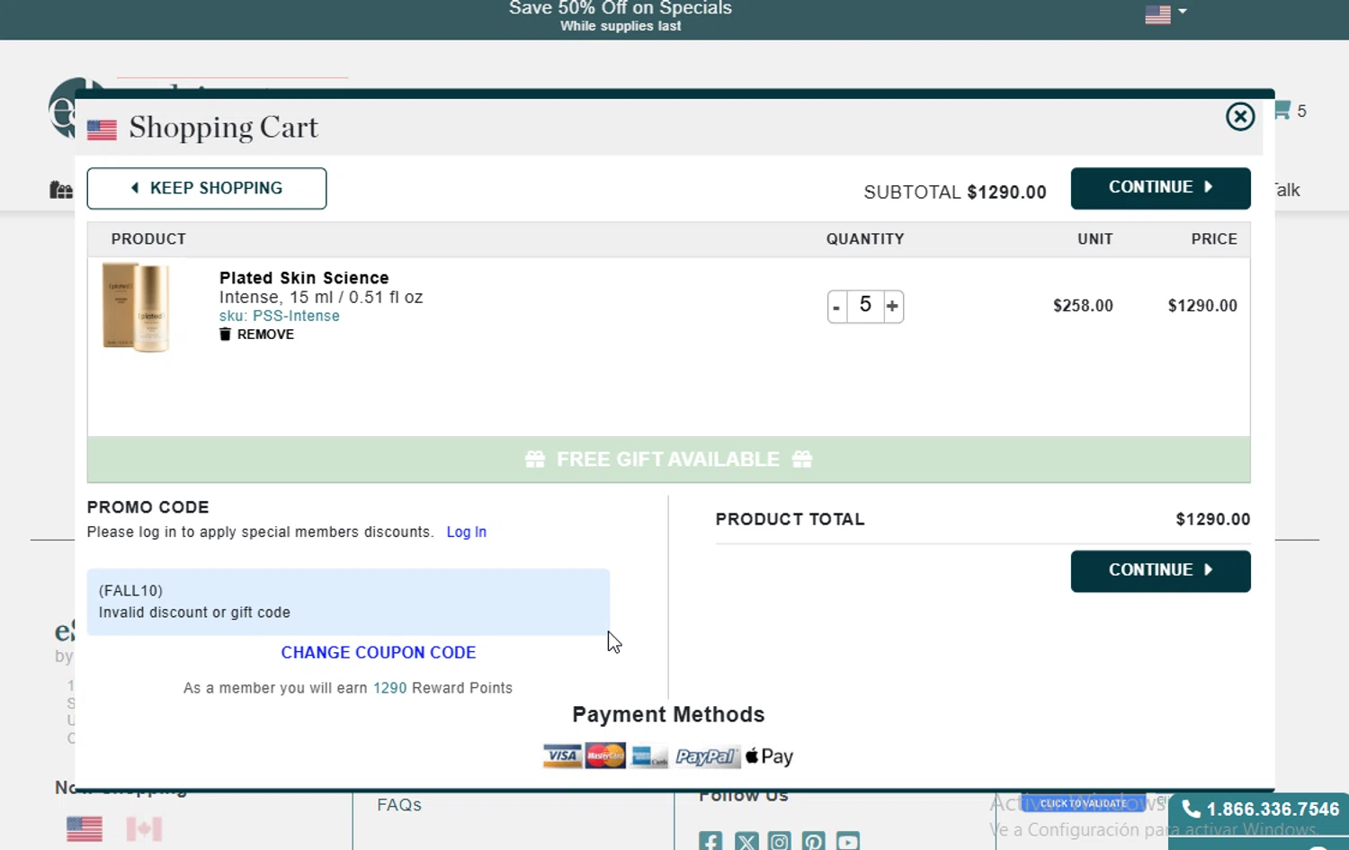 eSkinStore promo code screenshot showing code FALL10 applied at eSkinStore checkout page. Uploaded by SimplyCodes community member VictoriousElite9587 on Sep 17, 2025