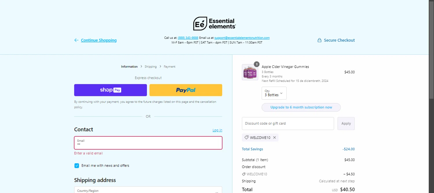 where to use Essential Elements promo code box
