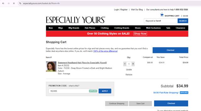 Especially Yours checkout page showing Especially Yours promo code box | Screenshot taken by SimplyCodes community member on Sep 5, 2024