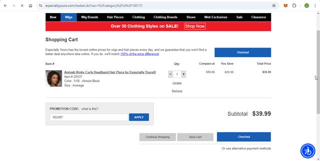 Especially Yours checkout page showing Especially Yours promo code box | Screenshot taken by SimplyCodes community member on Sep 5, 2024