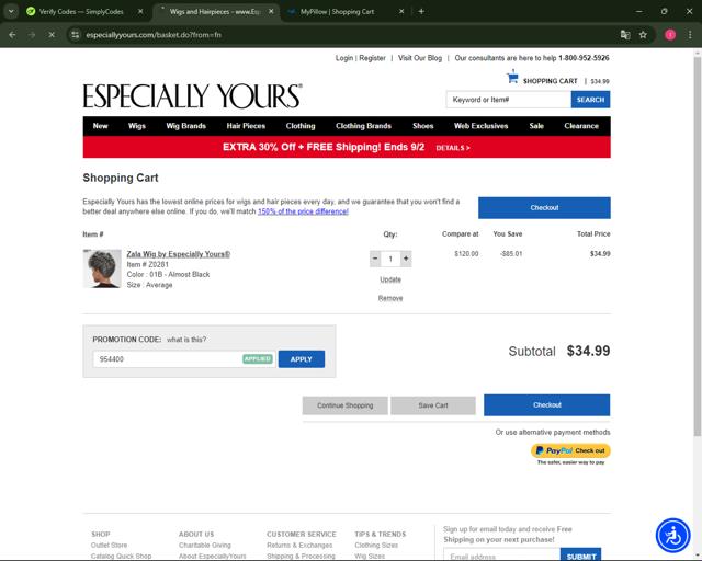 Especially Yours checkout page showing Especially Yours promo code box | Screenshot taken by SimplyCodes community member on Sep 1, 2024